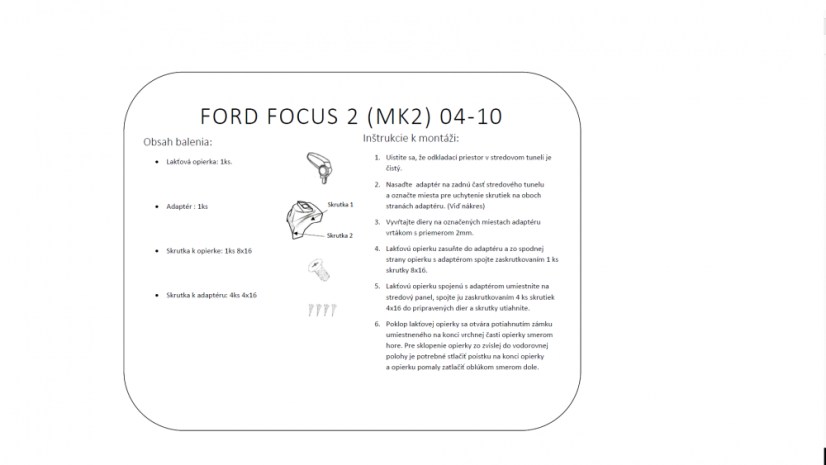 Naslon za ruku Ford Focus II, MK2, crna, presvlaka od tekstila