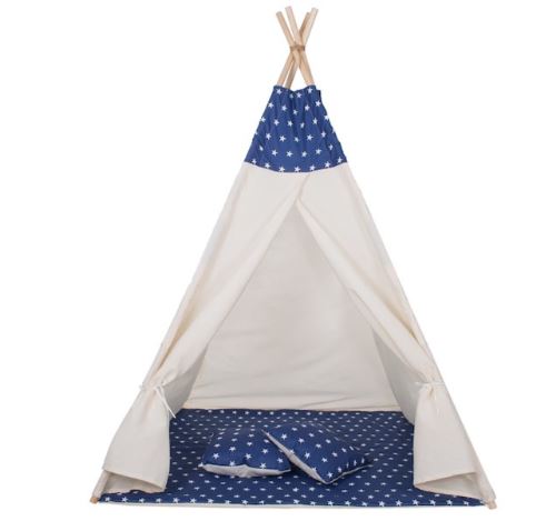 Gyermek sátor Teepee párnákkal, Csillagok kék színben