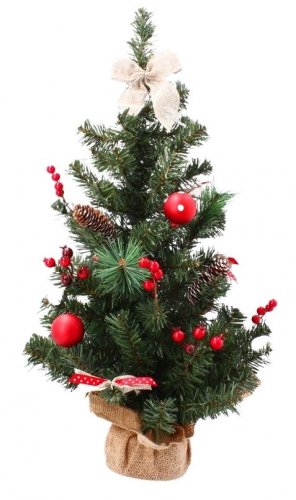 Božićno drvce za stol Jela 60cm s crvenim bobicama i češerima