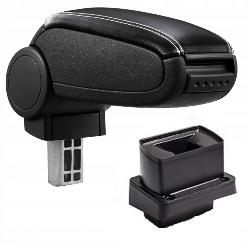 Armlehne VW BORA - Kunststoffadapter, schwarz, Öko-Leder, mit weißem Faden