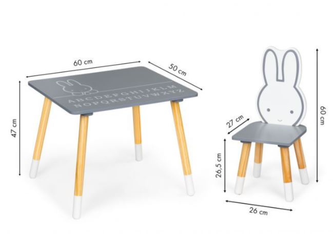 Fa gyerek asztal Bunny + 2 szék