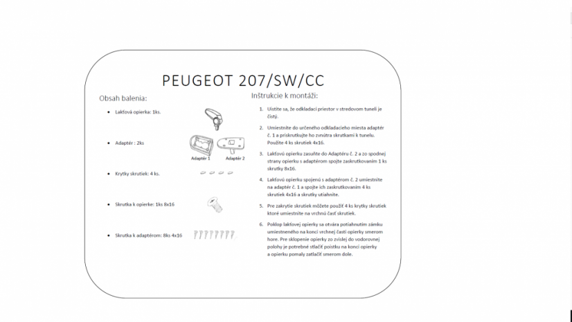 Naslon za roke Peugeot 207 SW CC, Črna, prevleka iz tekstila