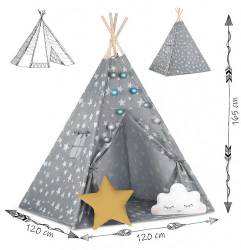 Otroški šotor TeePee z blazinami Grey Sky