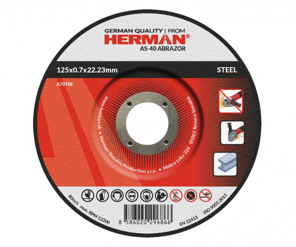 Режещ диск AS-40 Abrazor за стомана 125x0,7x22,23mm / с преса / TYPE 42