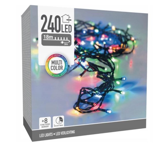 Božična svetlobna veriga 18m 240 LED večbarvna s časovnikom