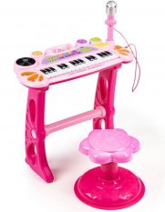 Детско пиано с микрофон и столче Flower Розово
