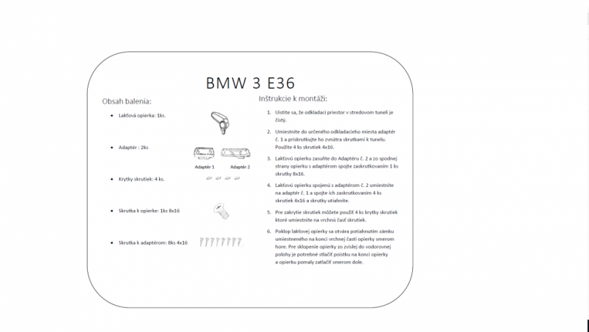 Naslon za ruku BMW 3 model E36 - Boja: Crna boja, Materijal: Navlaka naslona eko-koža