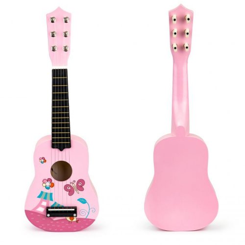Dječja drvena gitara Pink Butterfly