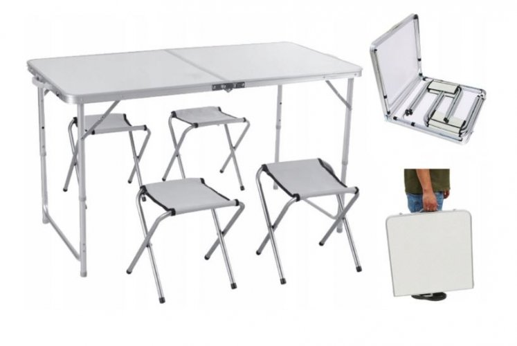 Kemping asztal 120x60cm és 4 db szék Brown