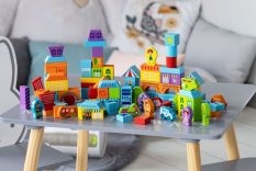 Gyermek fa építő készlet 100 darab Város