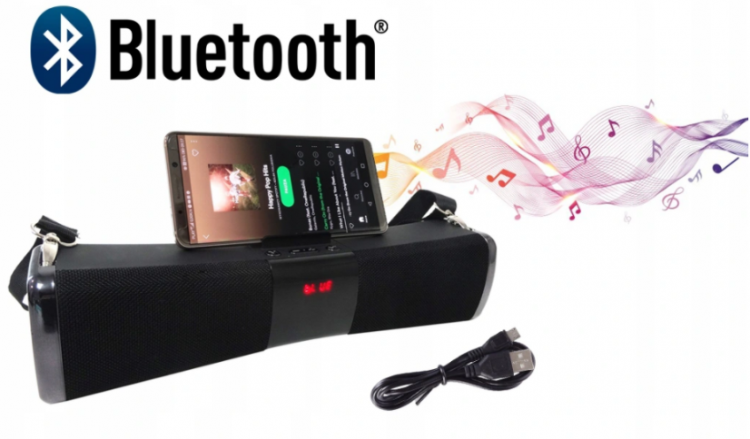 Bluetooth колонка FM USB AUX 2x5W 1200mAh Black