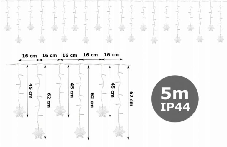 Fényfüzér 100 LED 5 m – 8 funkció Snowflakes