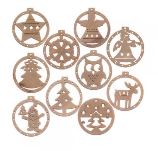 Ornamente de Crăciun din lemn pentru brad 10buc