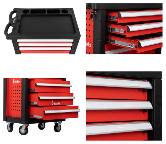 Professzionális műhely kocsi / szekrény szerszámokkal 196db REDATS - 7 fiók Red/Black
