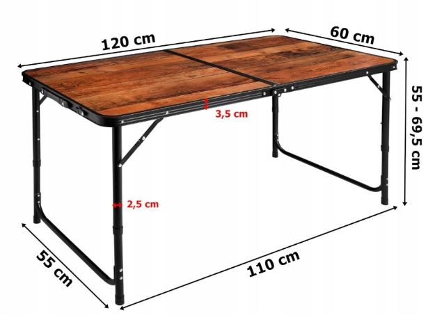 120x60cm-es kempingasztal és 4 szék fa utánzat