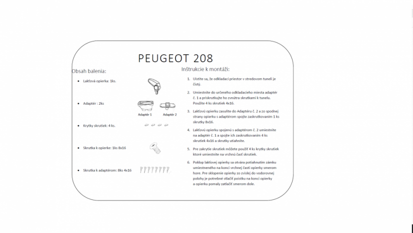 Armlehne Peugeot 208, schwarz, Textilbezug