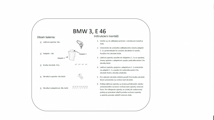 Könyöktámasz BMW 3 model E46, fekete, textil borítás