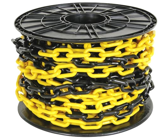 Műanyag lánc, 8 mm, sárga-fekete, 25m, orsón