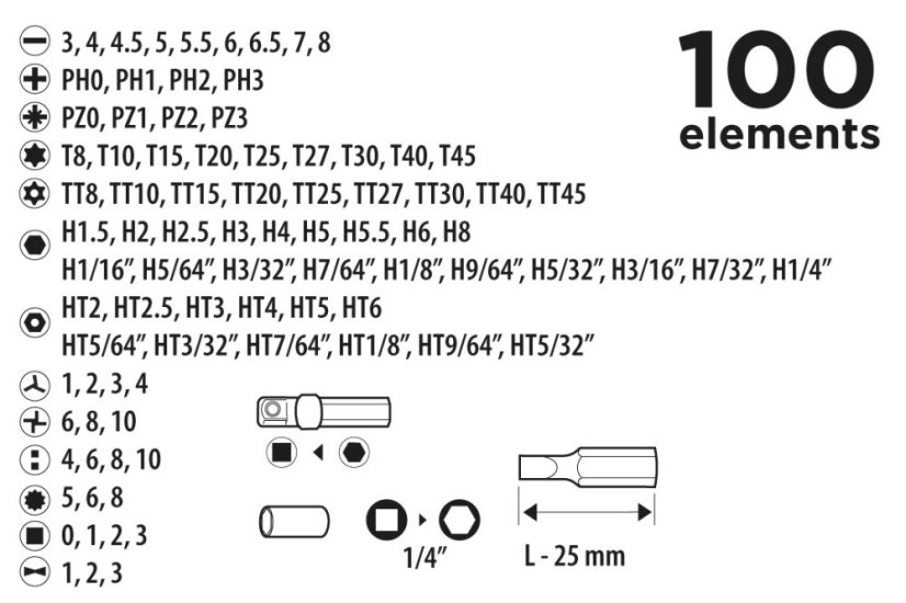 Bitek tartóval, 100 db-os készlet 39D358