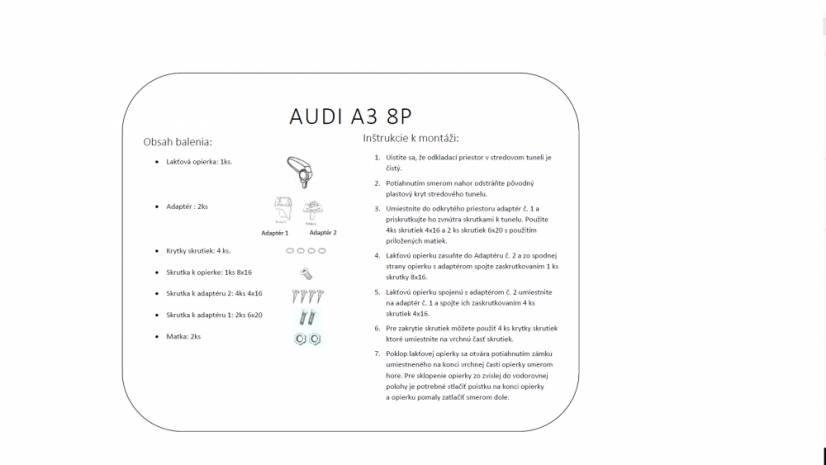 Könyöktámasz AUDI A3 (S3) model 8P, fekete, textil borítás