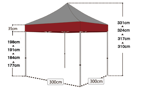 Ollós sátor  3x3 m piros All-in-One