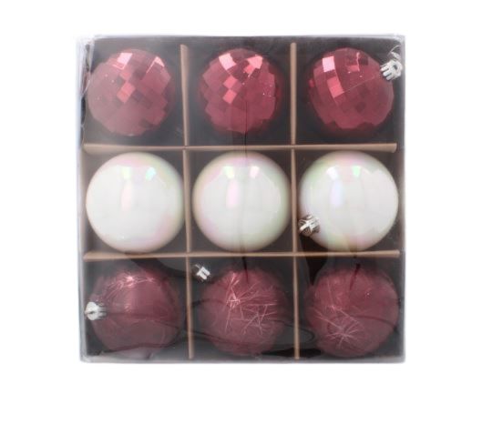 Karácsonyi gömbök 9db 8cm Burgundy