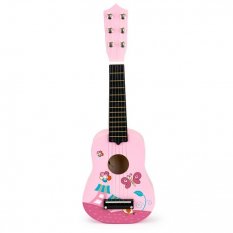 Otroška lesena kitara Pink Butterfly