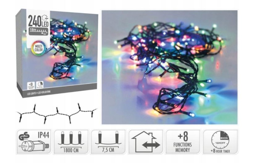 Fénylánc 18m 240 LED időzítővel Multicolour