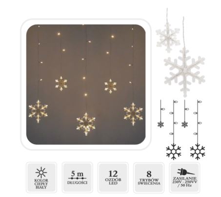 Fénylánc 156LED 5m meleg fehér Hópelyhek