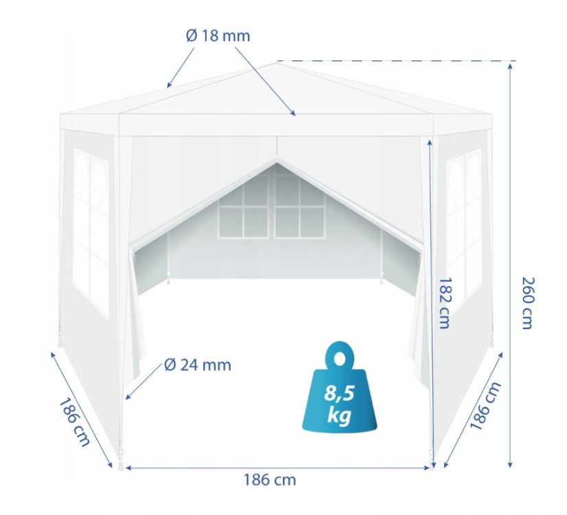 Vrtni paviljon 2x2x2m PE bijela