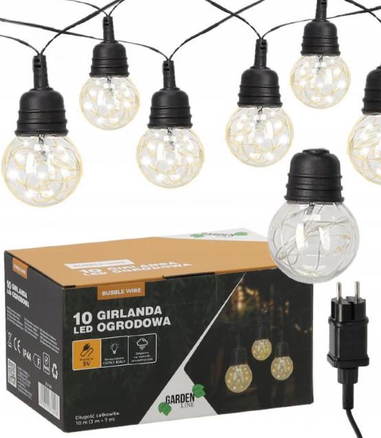 LED fénylánc 5V 10m meleg fehér Bubble