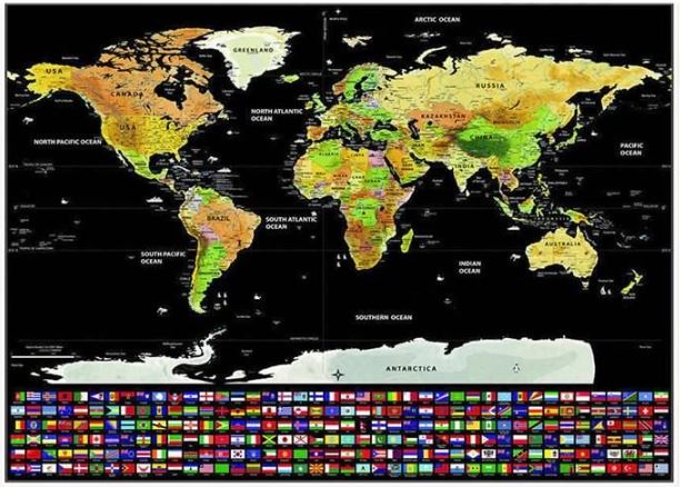 Zbrisljiv zemljevid sveta z dodatki
