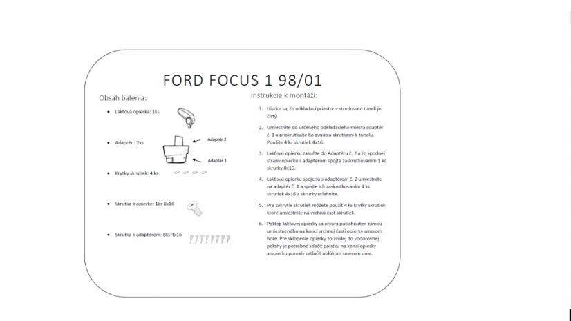 Könyöktámasz Ford Focus I, MK1, fekete, öko-bőr