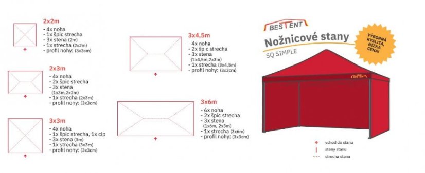 Škarjasti šotor 3x3 rdeč SIMPLE SQ