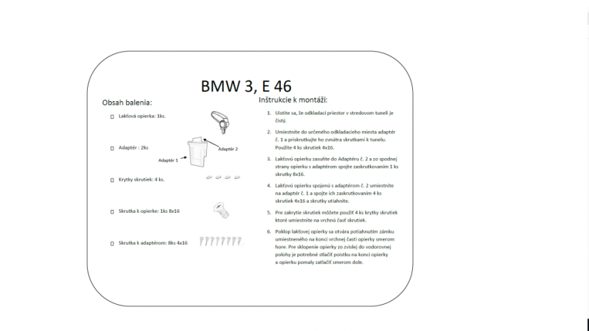 Könyöktámasz BMW 3 model E46, fekete, öko-bőr