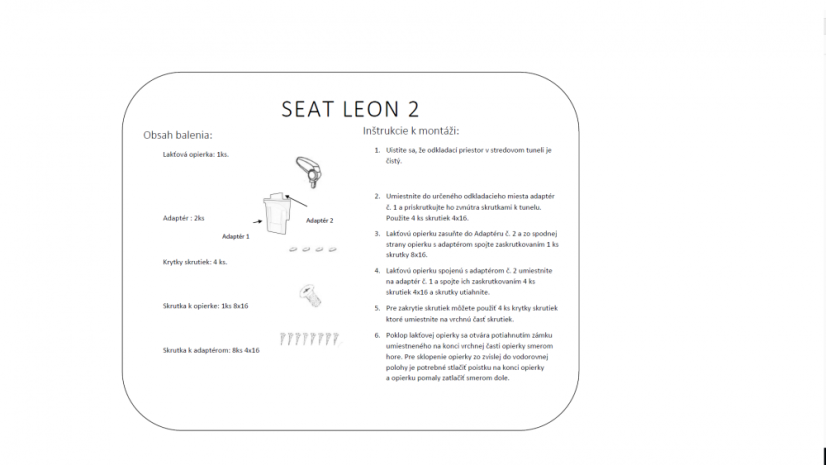 Könyöktámasz Seat LEON 2 (1P), fekete, textil borítás