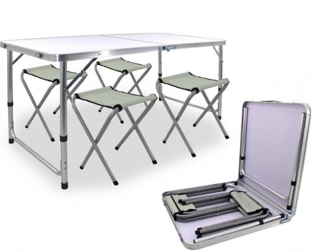 Kemping asztal 120x80x70cm és 4 szék White